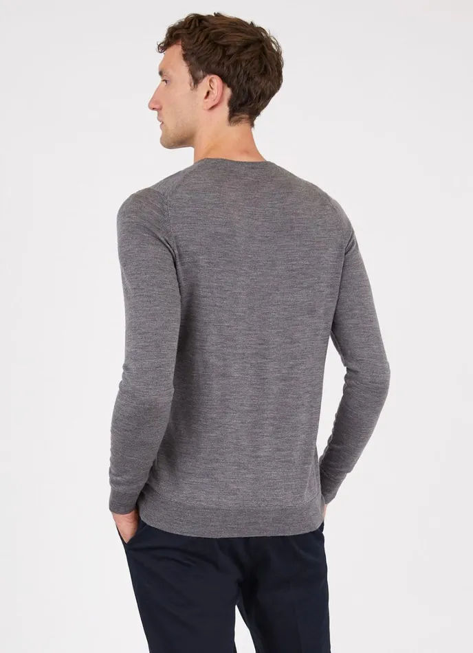 SUNSPEL Knitwear ExtraFine Merino Crew Neck Mid Grey Melange 8211 Men