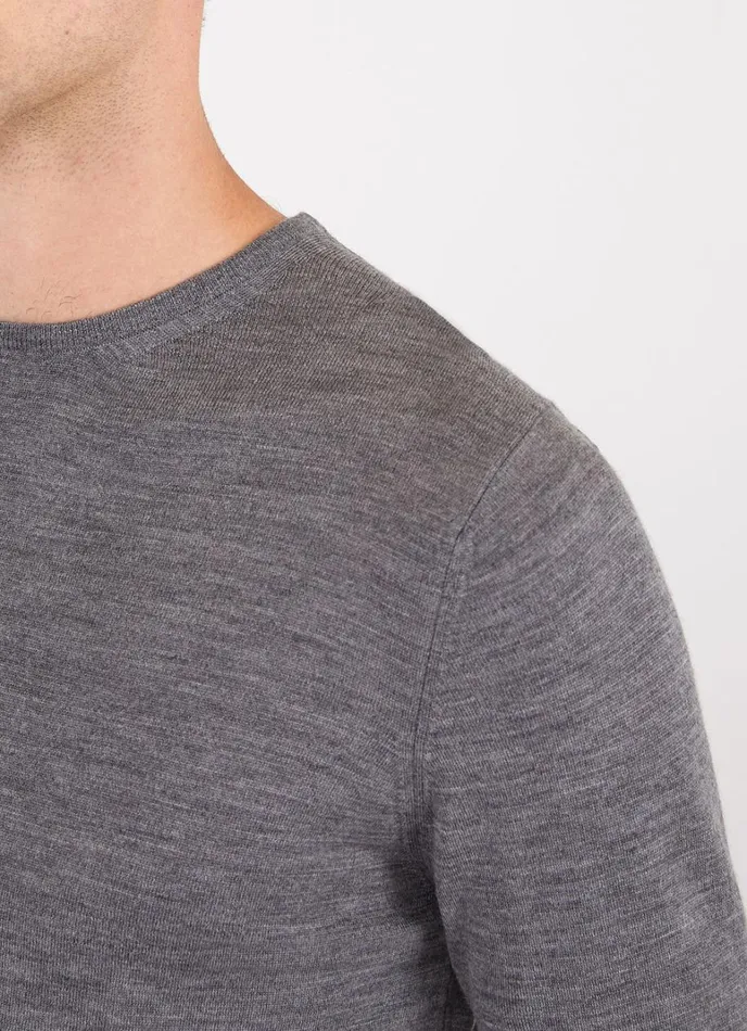 SUNSPEL Knitwear ExtraFine Merino Crew Neck Mid Grey Melange 8211 Men