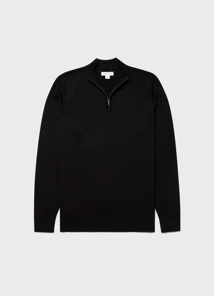 SUNSPEL Knitwear ExtraFine Merino Zip Neck Black 8211 Men