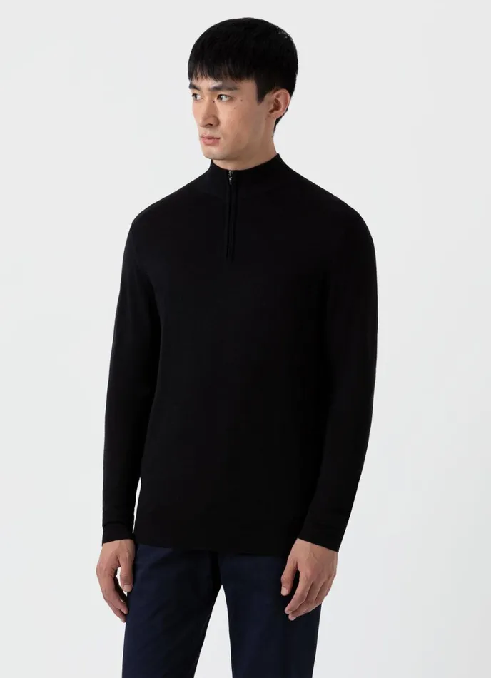 SUNSPEL Knitwear ExtraFine Merino Zip Neck Black 8211 Men