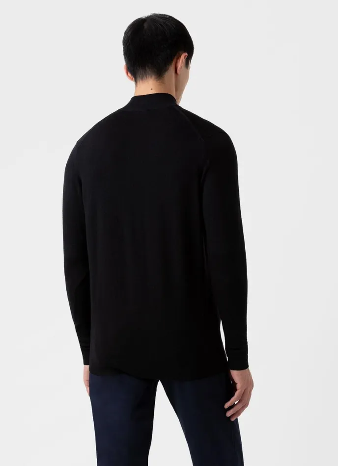 SUNSPEL Knitwear ExtraFine Merino Zip Neck Black 8211 Men