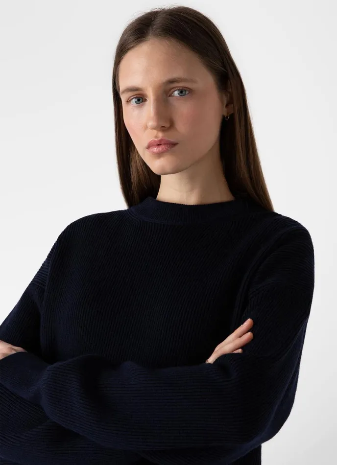 SUNSPEL Knitwear Ribbed Crew Neck Jumper Navy 8211 Women