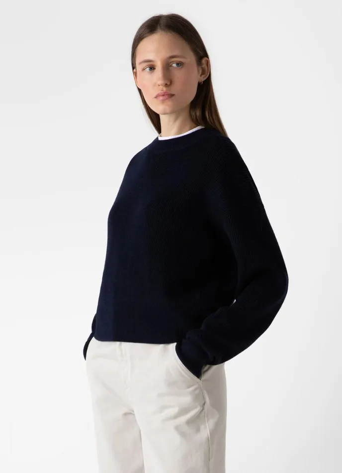 SUNSPEL Knitwear Ribbed Crew Neck Jumper Navy 8211 Women
