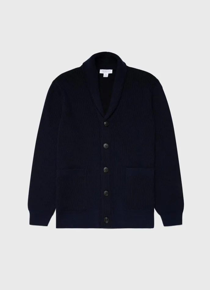 SUNSPEL Knitwear Ribbed Shawl Neck Cardigan Navy 8211 Men