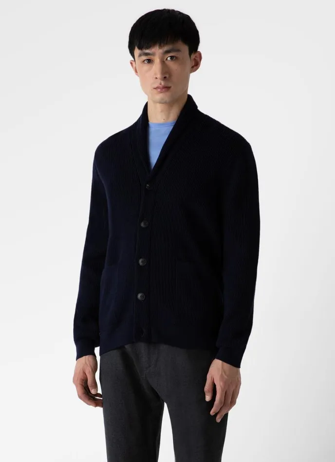 SUNSPEL Knitwear Ribbed Shawl Neck Cardigan Navy 8211 Men