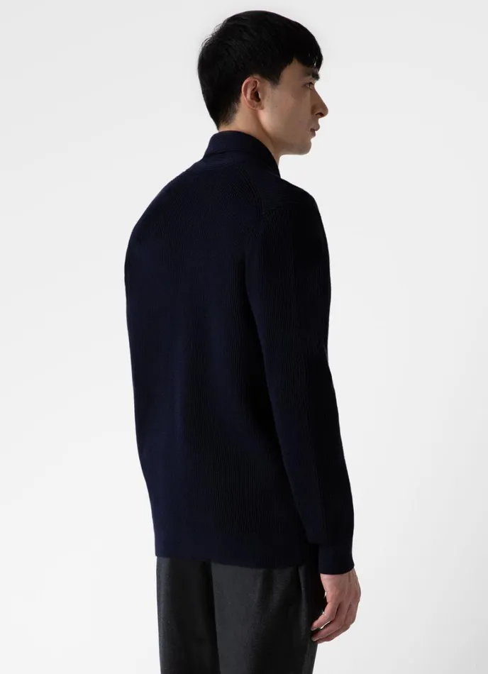SUNSPEL Knitwear Ribbed Shawl Neck Cardigan Navy 8211 Men