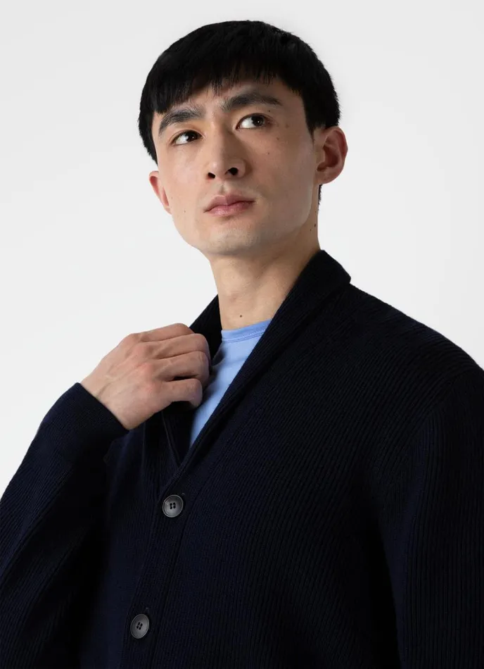SUNSPEL Knitwear Ribbed Shawl Neck Cardigan Navy 8211 Men