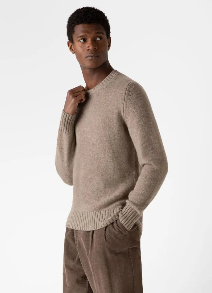 SUNSPEL Knitwear Roxburgh Cashmere Jumper Natural Brown 8211 Men