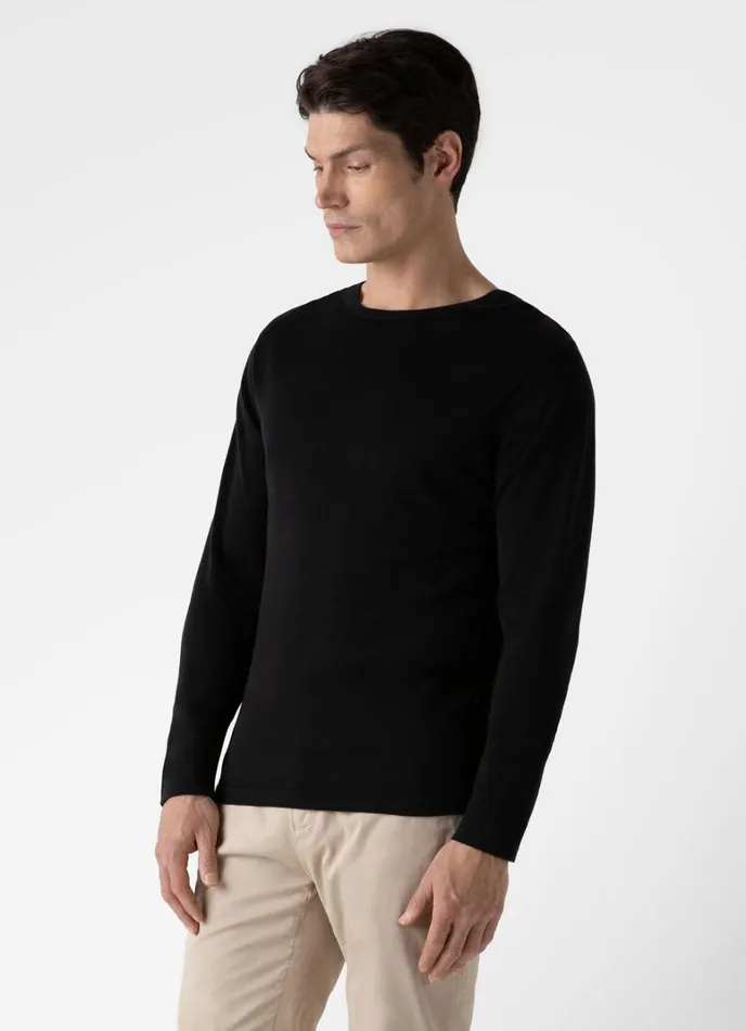 SUNSPEL Knitwear Sea Island Cotton Crew Neck Jumper Black 8211 Men
