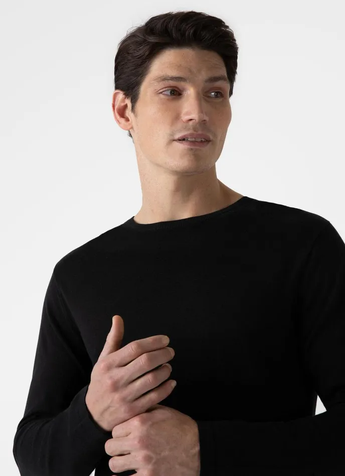 SUNSPEL Knitwear Sea Island Cotton Crew Neck Jumper Black 8211 Men