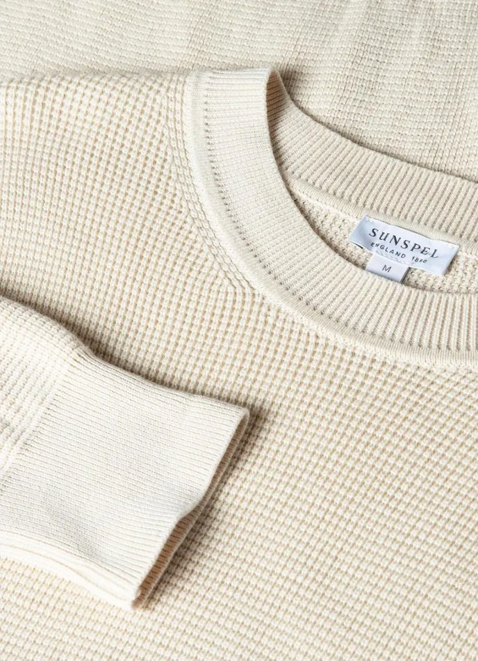 SUNSPEL Knitwear Waffle Stitch Crew Neck Jumper Ecru 8211 Men