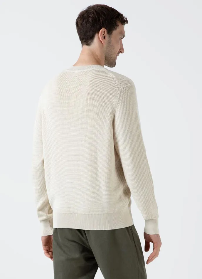 SUNSPEL Knitwear Waffle Stitch Crew Neck Jumper Ecru 8211 Men