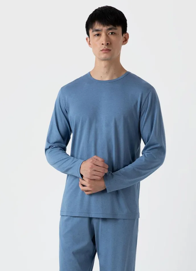 SUNSPEL Loungewear and Sleepwear Long Sleeve Cotton Modal Lounge Tshirt Bluestone 8211 Men