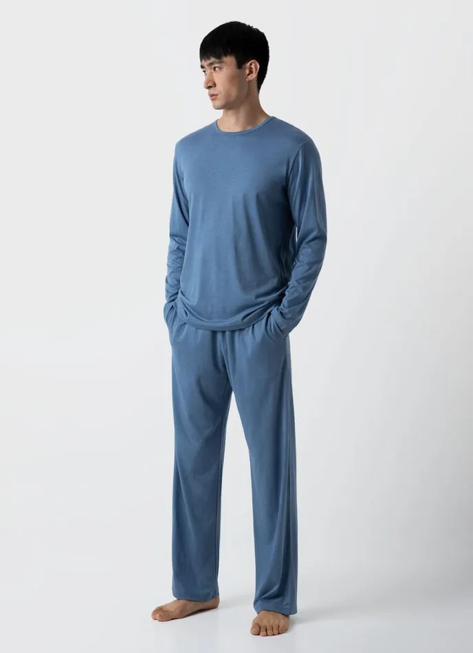 SUNSPEL Loungewear and Sleepwear Long Sleeve Cotton Modal Lounge Tshirt Bluestone 8211 Men