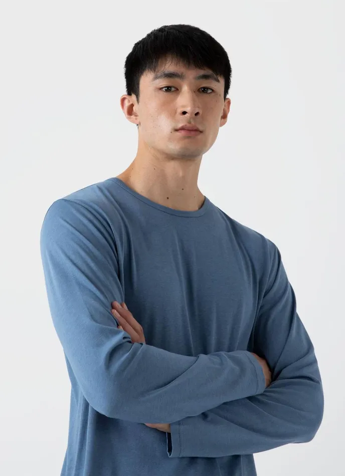 SUNSPEL Loungewear and Sleepwear Long Sleeve Cotton Modal Lounge Tshirt Bluestone 8211 Men