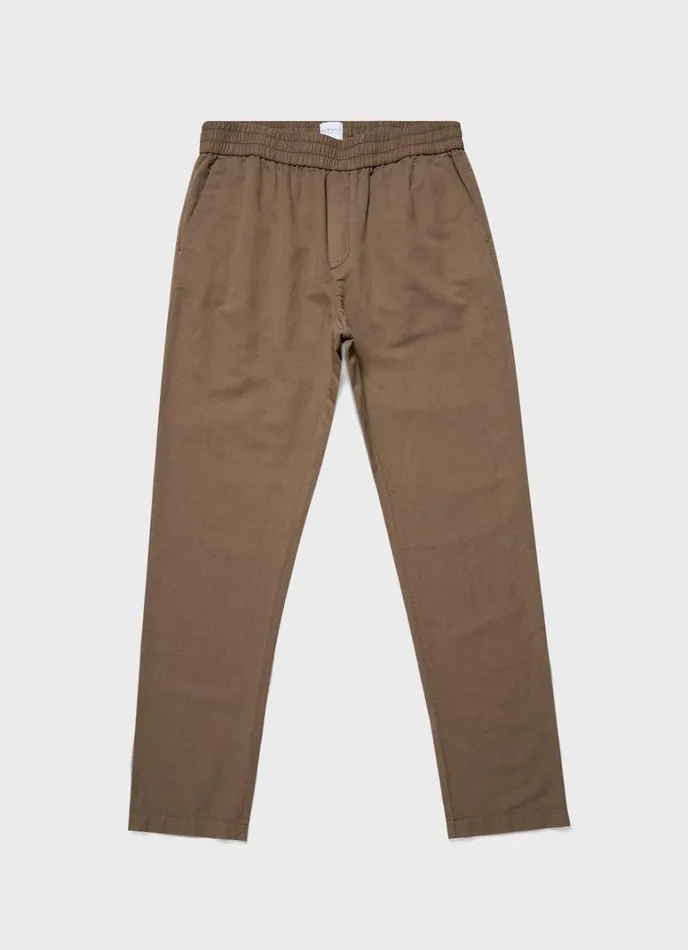 SUNSPEL Pants Cotton Linen Drawstring Trouser Dark Tan 8211 Men