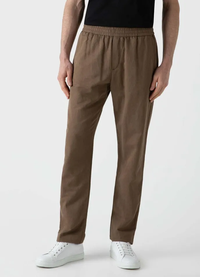 SUNSPEL Pants Cotton Linen Drawstring Trouser Dark Tan 8211 Men