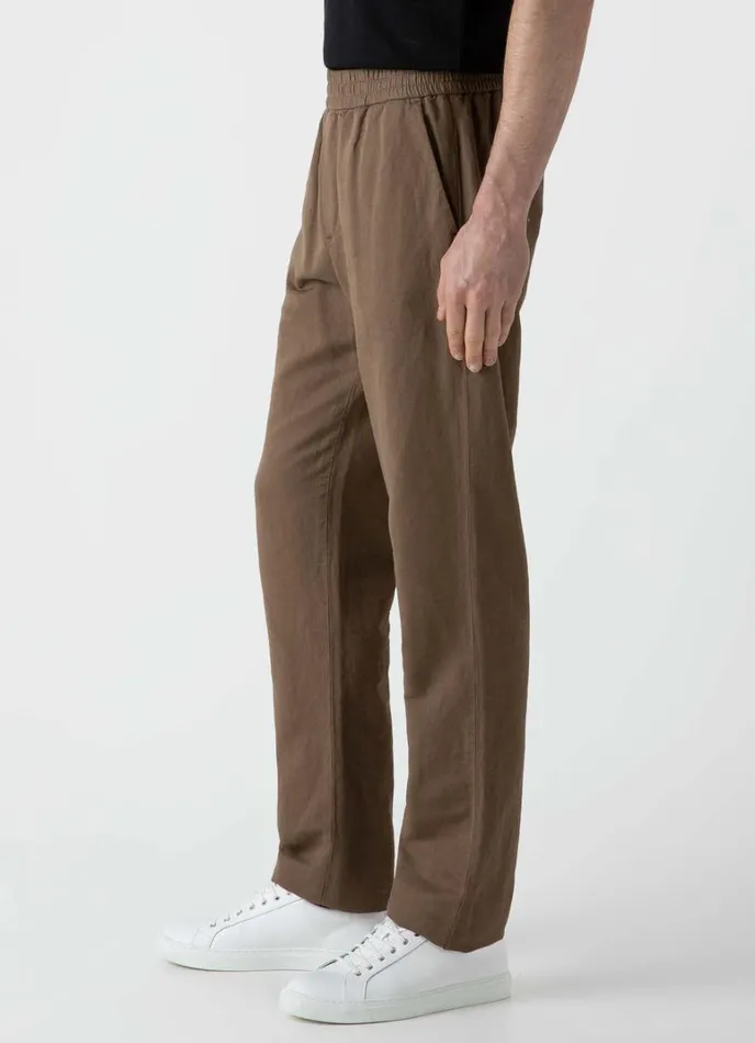 SUNSPEL Pants Cotton Linen Drawstring Trouser Dark Tan 8211 Men
