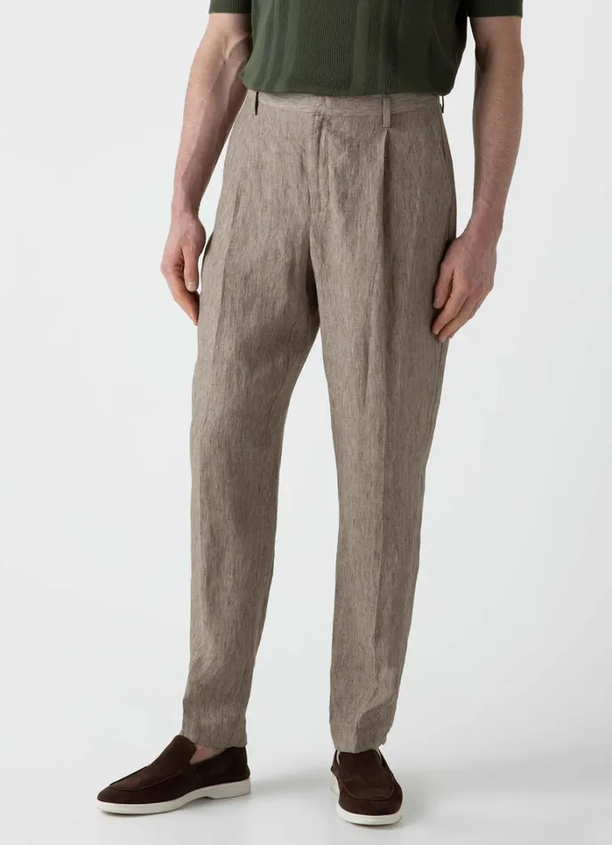 SUNSPEL Pants Pleated Linen Trouser Dark Stone 8211 Men