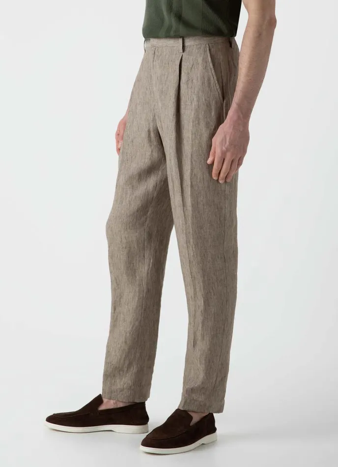 SUNSPEL Pants Pleated Linen Trouser Dark Stone 8211 Men