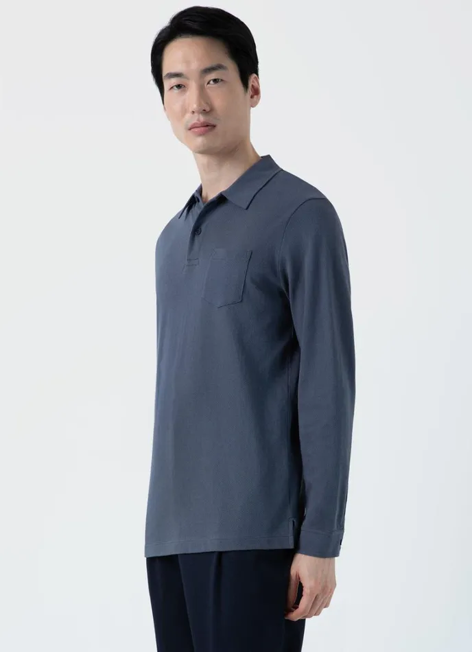 SUNSPEL Polo Shirts Long Sleeve Riviera Polo Shirt Slate Blue 8211 Men
