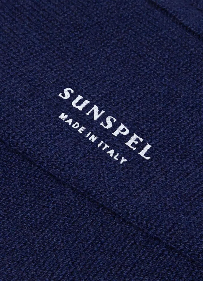 SUNSPEL Socks Cashmere Ribbed Socks Navy 8211 Men