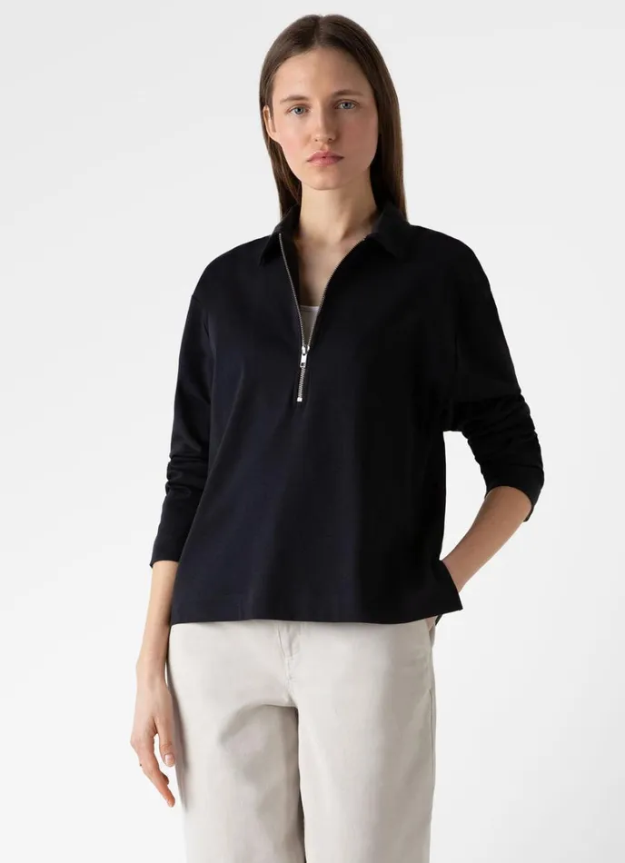 SUNSPEL Sweatshirts and Sweatpants Half Zip Heavyweight Polo Black 8211 Women