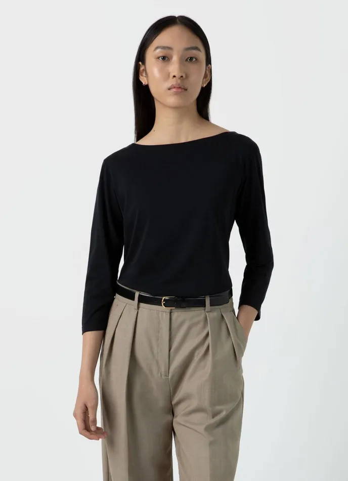 SUNSPEL Tshirts and Tops 34 Sleeve Boat Neck Tshirt Black 8211 Women