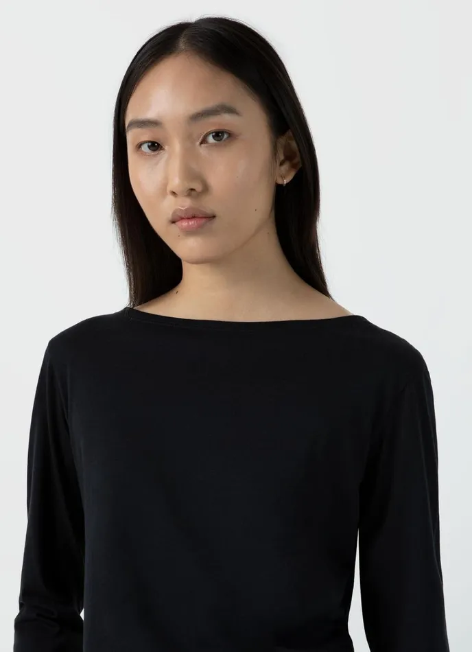 SUNSPEL Tshirts and Tops 34 Sleeve Boat Neck Tshirt Black 8211 Women