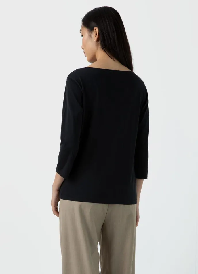 SUNSPEL Tshirts and Tops 34 Sleeve Boat Neck Tshirt Black 8211 Women