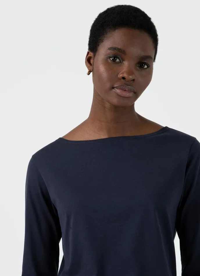 SUNSPEL Tshirts and Tops 34 Sleeve Boat Neck Tshirt Navy 8211 Women