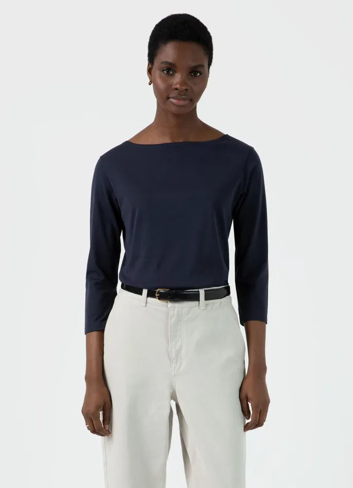 SUNSPEL Tshirts and Tops 34 Sleeve Boat Neck Tshirt Navy 8211 Women
