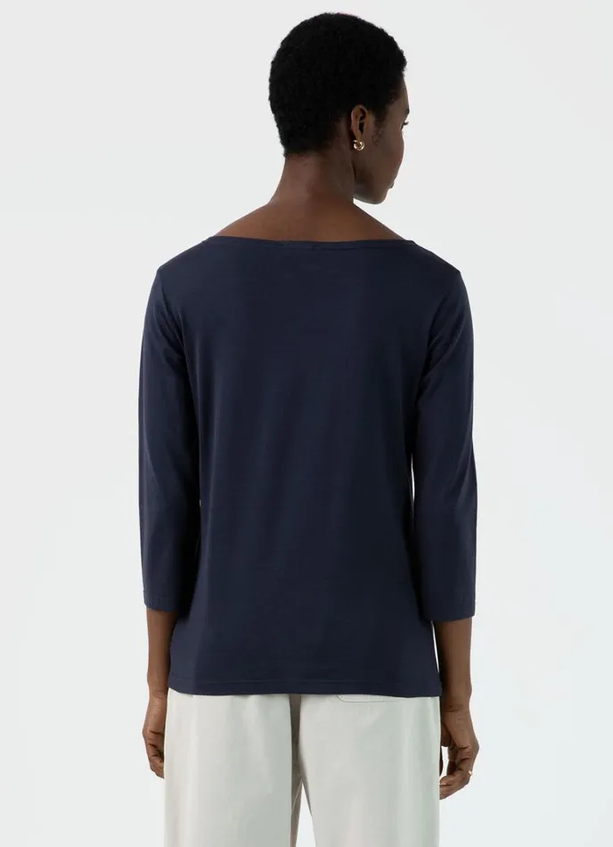 SUNSPEL Tshirts and Tops 34 Sleeve Boat Neck Tshirt Navy 8211 Women