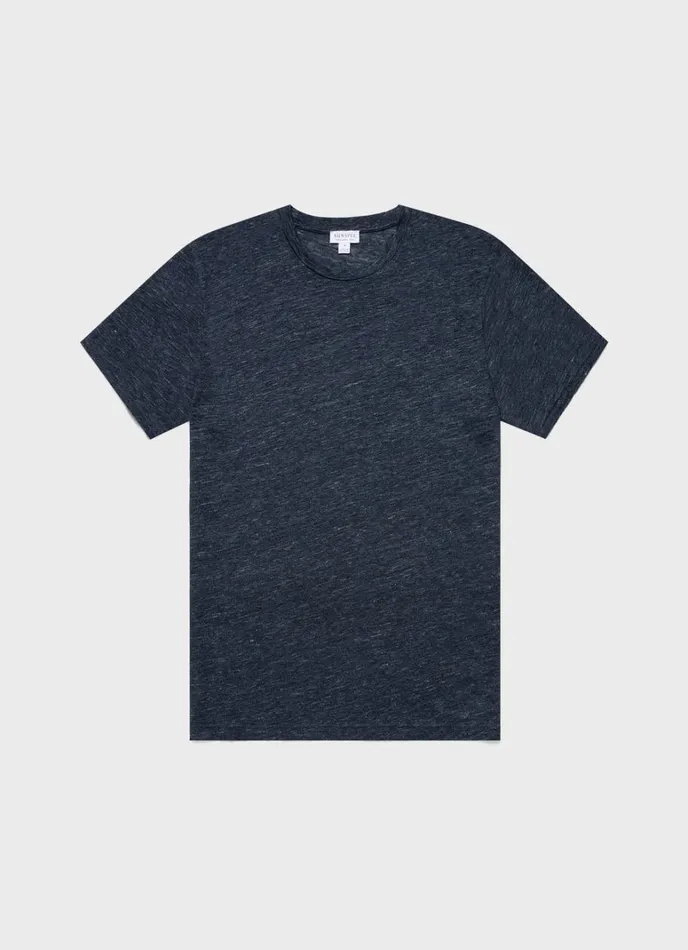 SUNSPEL Tshirts Linen Tshirt Navy Melange 8211 Men