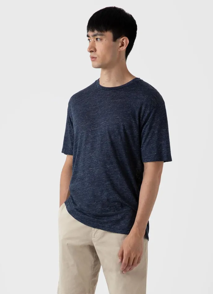 SUNSPEL Tshirts Linen Tshirt Navy Melange 8211 Men