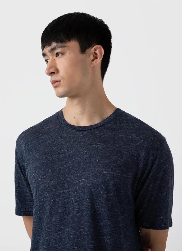 SUNSPEL Tshirts Linen Tshirt Navy Melange 8211 Men