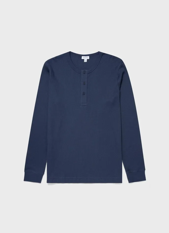 SUNSPEL Tshirts Long Sleeve Waffle Henley Slate Blue 8211 Men