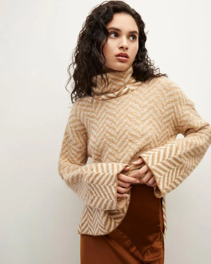 Sweaters Shop Veronica Beard Bolina Herringbone Knit Sweater Camel
