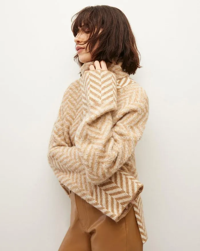 Sweaters Shop Veronica Beard Bolina Herringbone Knit Sweater Camel
