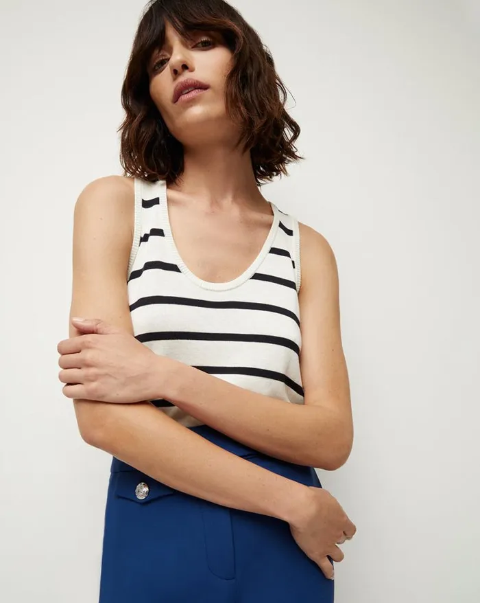 Sweaters Shop Veronica Beard Conroe Striped Knit Top Offwhitenavy