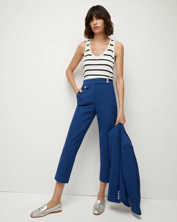 Sweaters Shop Veronica Beard Conroe Striped Knit Top Offwhitenavy