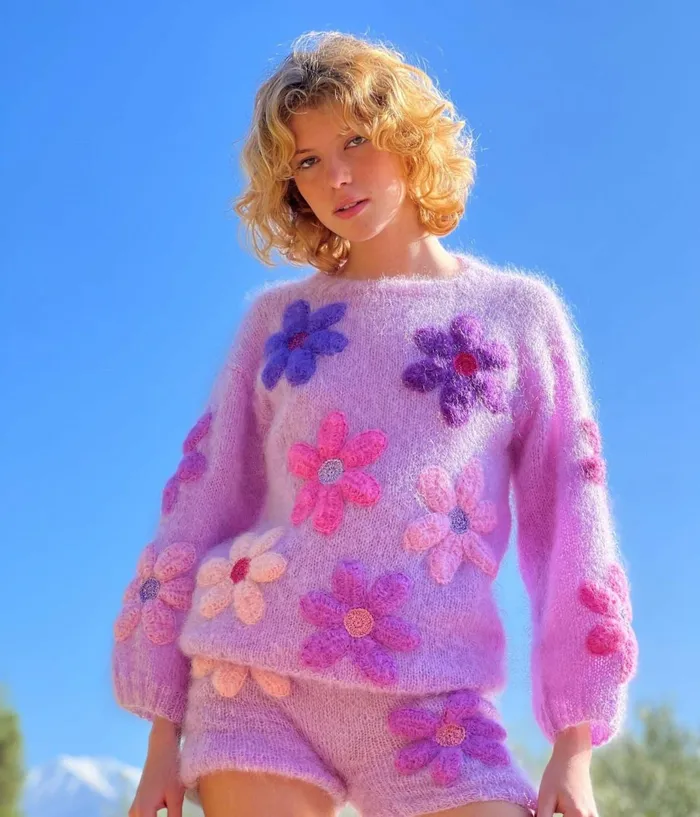 Sweaters Women Rose Carmine SWEATER FREE FLOWERS PARME