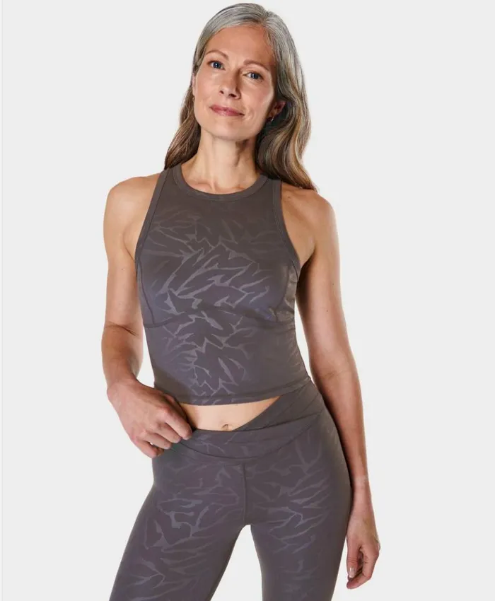 Sweaty Betty All Day Racerback Crop Tank Grey Voyage Emboss Print Clothing Tank Tops Sweaty Betty All Day Racerback Crop Tank Grey Voyage Emboss Print Clothing Tank Tops
