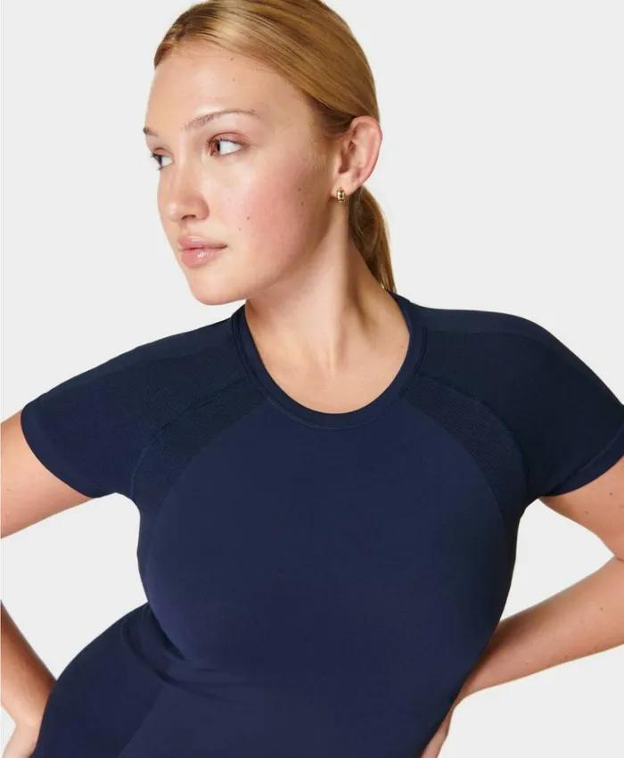 Sweaty Betty Athlete Seamless Workout Tee Navy Blue Clothing TShirts