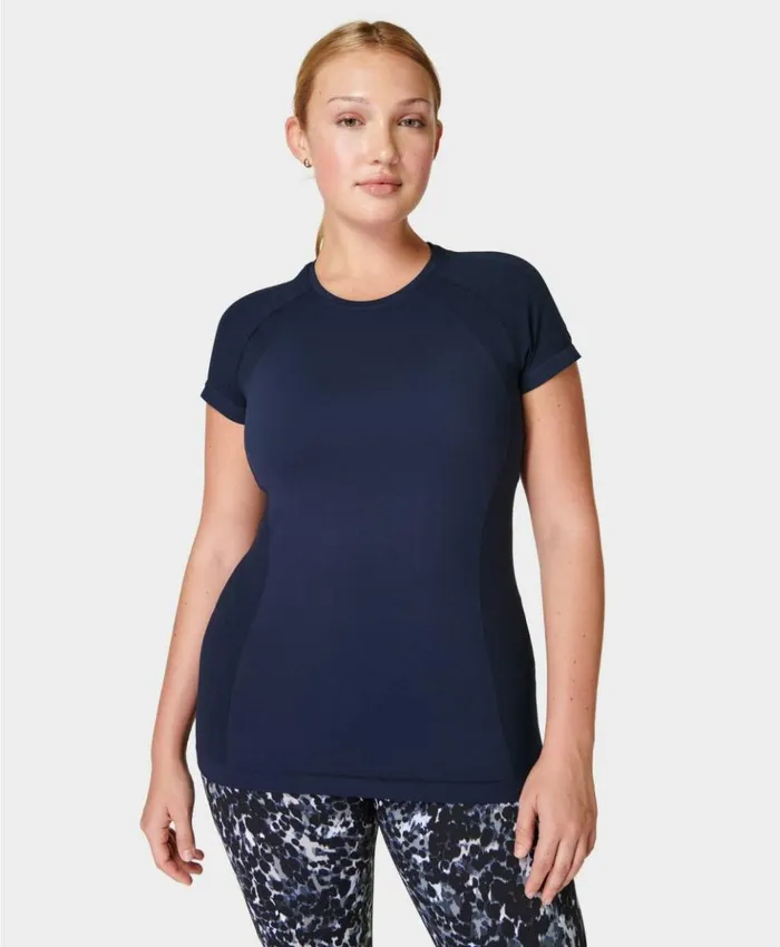 Sweaty Betty Athlete Seamless Workout Tee Navy Blue Clothing TShirts