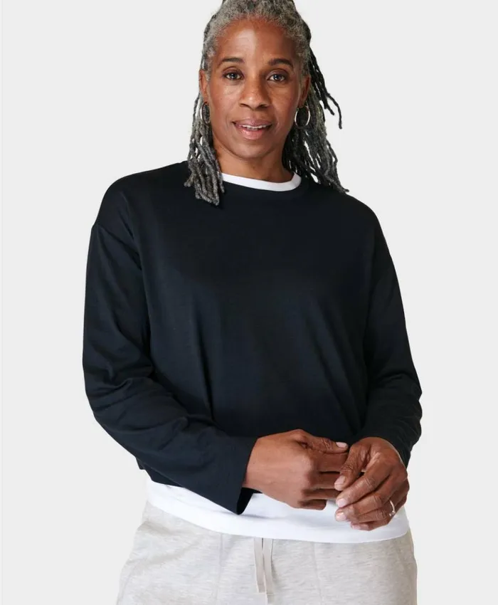 Sweaty Betty Essential Crop Long Sleeve Tee Black Clothing TShirts