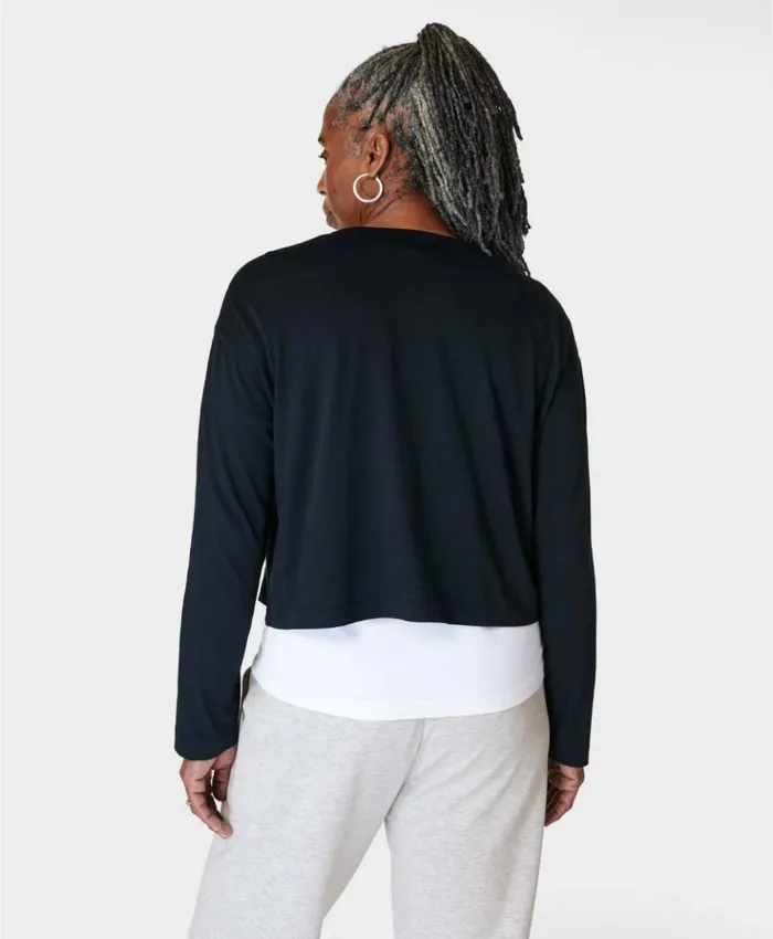 Sweaty Betty Essential Crop Long Sleeve Tee Black Clothing TShirts