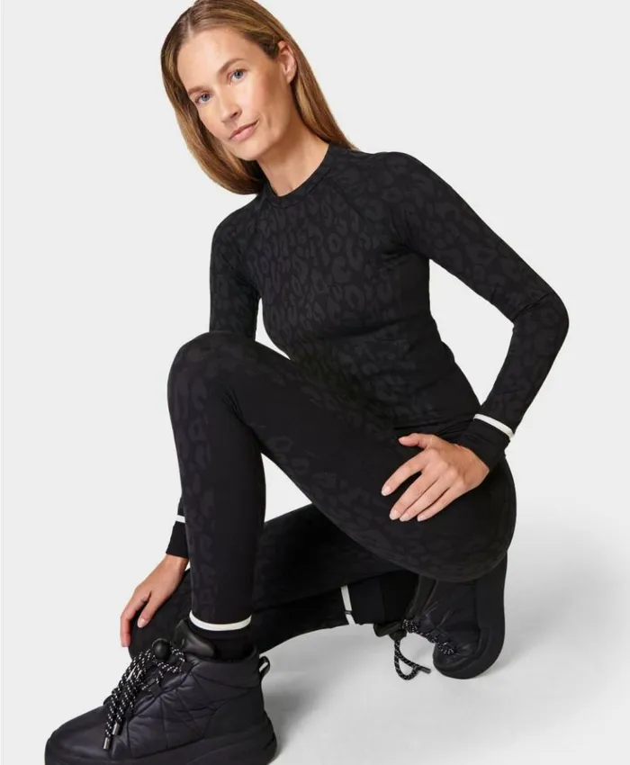 Sweaty Betty Leopard Jacquard Base Layer Leggings Black Leopard Paint Jacquard Clothing Full Length