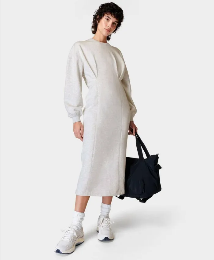 Sweaty Betty Revive Tuck Midi Dress Ice Grey Marl Clothing