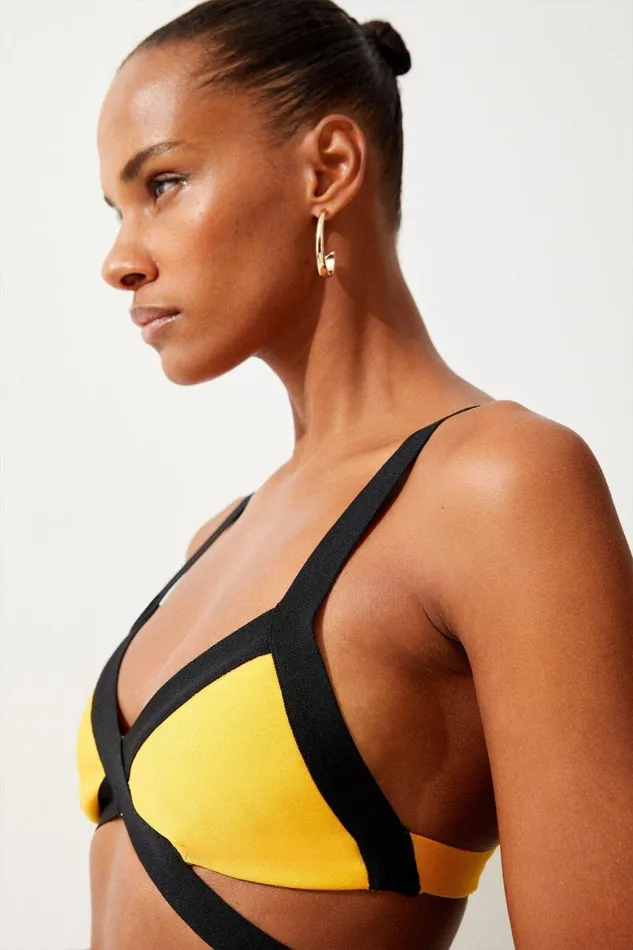 Swimwear Women Karen Millen Bandage Colour Block Strappy Bikini Top Yellow